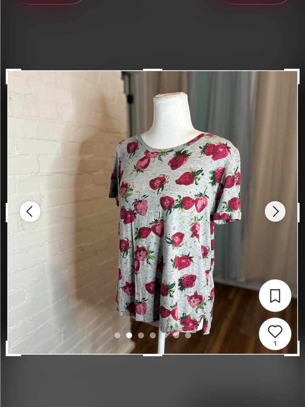 ***ISO*** Anthropologie Women's Gray Tee with Pink Strawberry Print